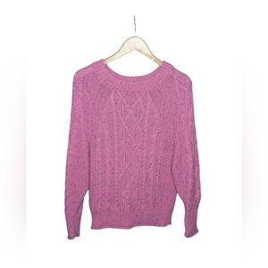 J.Crew Chunky Flecked Cable Knit Tweed Pink Crewneck Textured Sweater Size XS